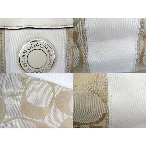 Coach Signature Light Khaki Chalk Canvas Leather Tote Shoulder Bag F19190 - Picture 12 of 16